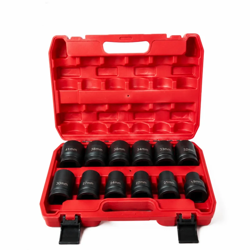 12PCS 1″ Drive 6-Point Metric Deep Impact Socket Set