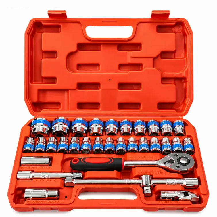 32PCS 1/2 Inch Drive Socket Set Chrome Vanadium Steel Automotive Repair Tool Kit