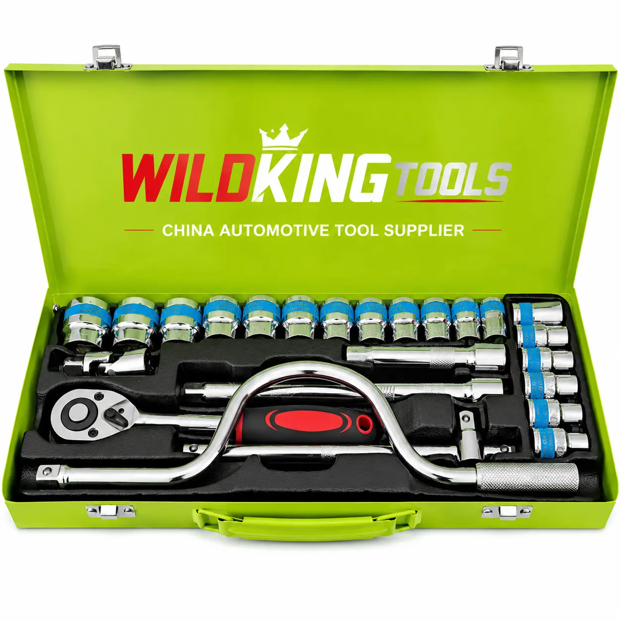 24PCS 12 Inch Drive Socket Set with Sliding Bar Chrome Vanadium Steel Automotive Repair Tool Kit